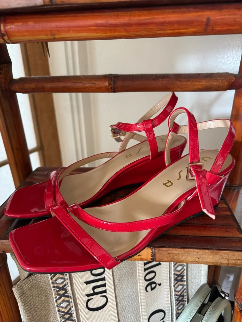 Red Patent Wedge Sandals - Unbranded